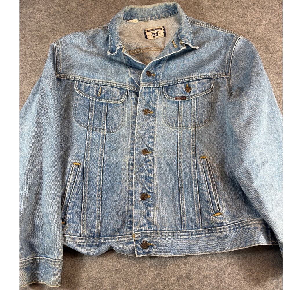 Vintage 90s Lee Trucker Jacket Mens XL Blue Denim Utility Workwear Streetwear